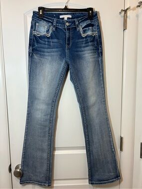 Shyanne Medium Blue Flare Jeans with Whiskering